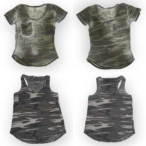 2 Tops Z Supply (M) Camo Pocket Tee & Pocket Tank Camouflage Green Grey - Picture 2 of 10